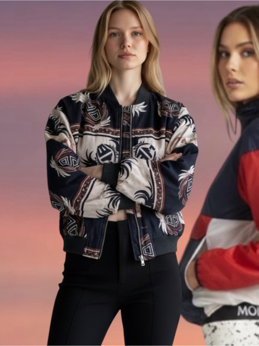 Bogner Floral-Print Bomber Jacket in Black, Cream and Rust